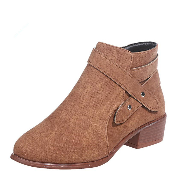 Large Size Single Boots Thick Heel Boots Ladies Brown - Shop at LoveMi