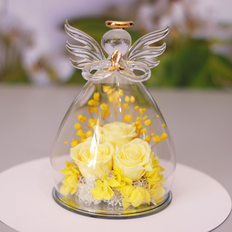 Eternal Flower Gift Box with Angel Glass Cover – Preserved Dried Rose Home Décor - Image 1