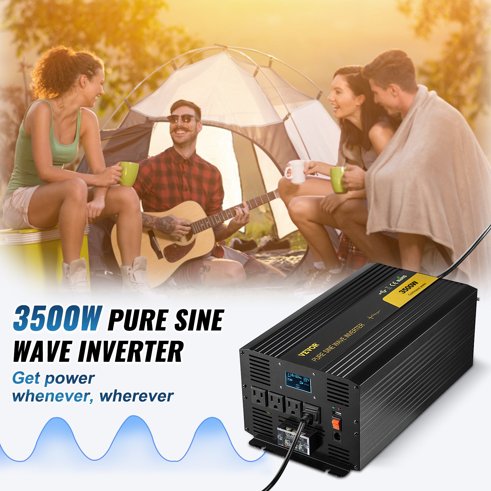 Pure Sine Wave Inverter 3500 Watt Power Inverter, DC 12V To AC 120V Car Inverter, With USB Port LCD Display Remote Controller And AC Outlets For RV Truck Car S…
