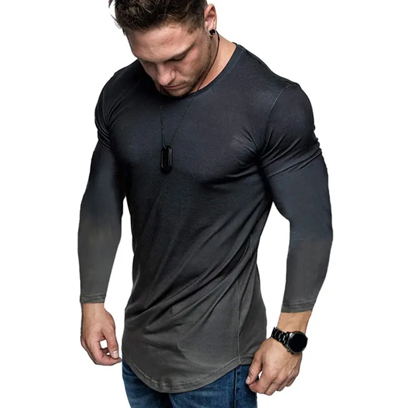 Cotton Men's Spring And Autumn Style Loose Crew Neck 3d Printed Long Sleeve T-shirt