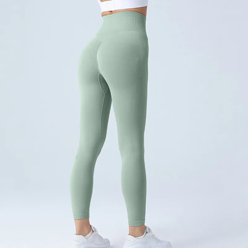 Seamless Leggings Yoga Pants Tummy Control Workout Running Yoga Leggings For Women - Army Green