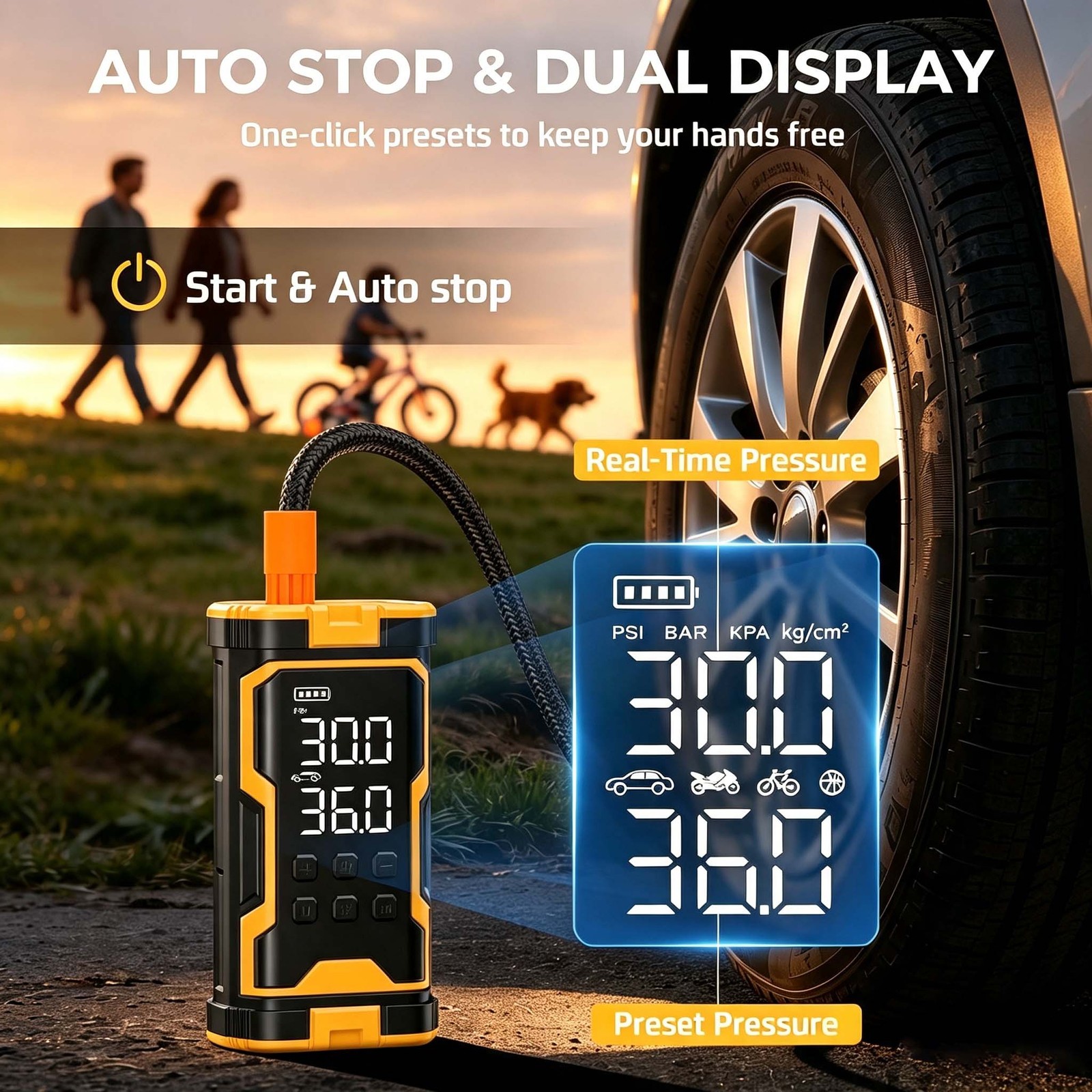 Car Tyre Inflator Cordless Digital USB Rechargeable Tire Air Compressor Pump 12V