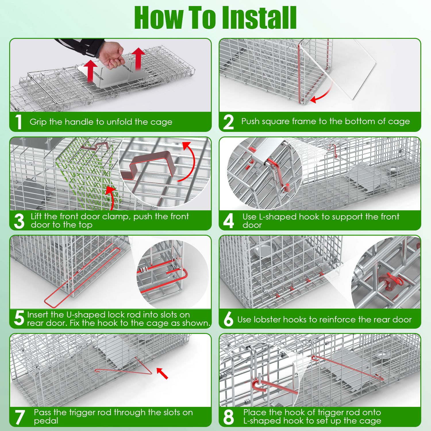 1Pc Humane Cat Trap Cage With Gloves Catch Release Live Animal Rodent Cage Collapsible Galvanized Wire For Raccoons Beavers Groundhogs Foxes Armadillos