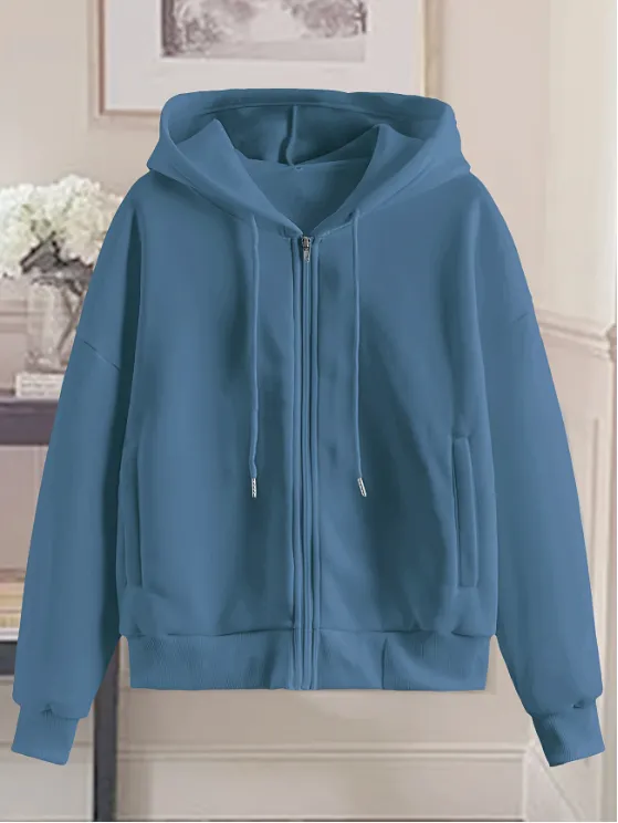 Women's Chic White Zip Up Hoodie Blue - Shop at LoveMi