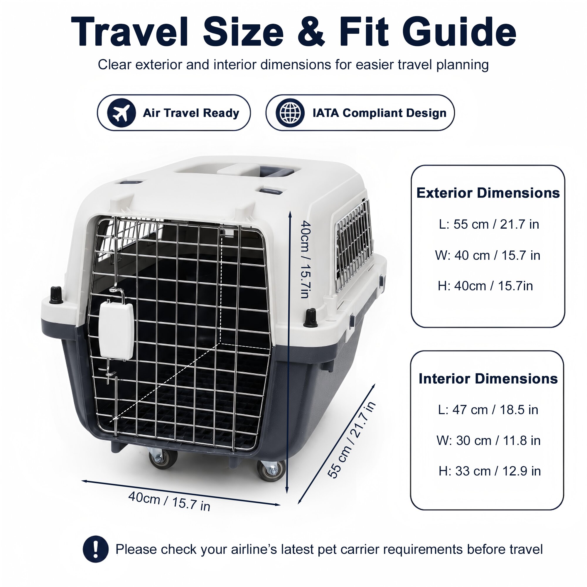Large Pet Carrier For Cats And Dogs, Travel Crate With Ventilated Metal Door — image 10