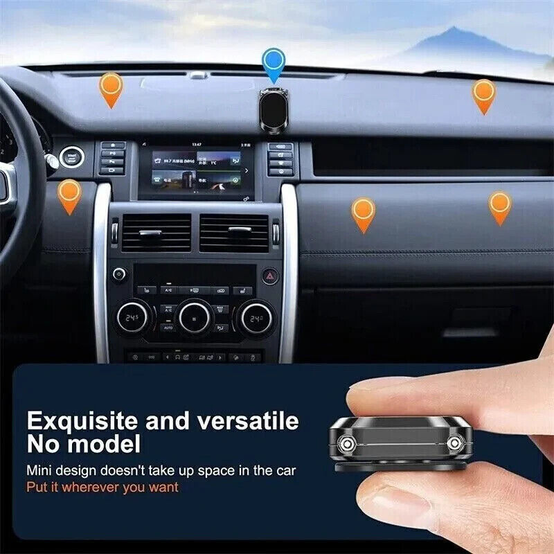 Magnetic Car Phone Holder - Dashboard Mount. With a 360-degree adjustable swivel and foldable bracket, you can rotate your smartphone or device at your own will, providing the best viewing angle. Folding Magnetic Bracket: Paste on the curved surface, stab