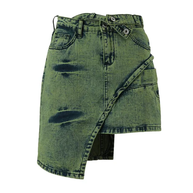 Irregular Design Sense Splicing Denim Half body Skirt Green - Shop at LoveMi