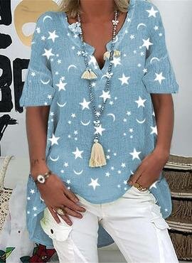 Title 1, Hot V-neck Star Print Short-sleeve Shirt Top