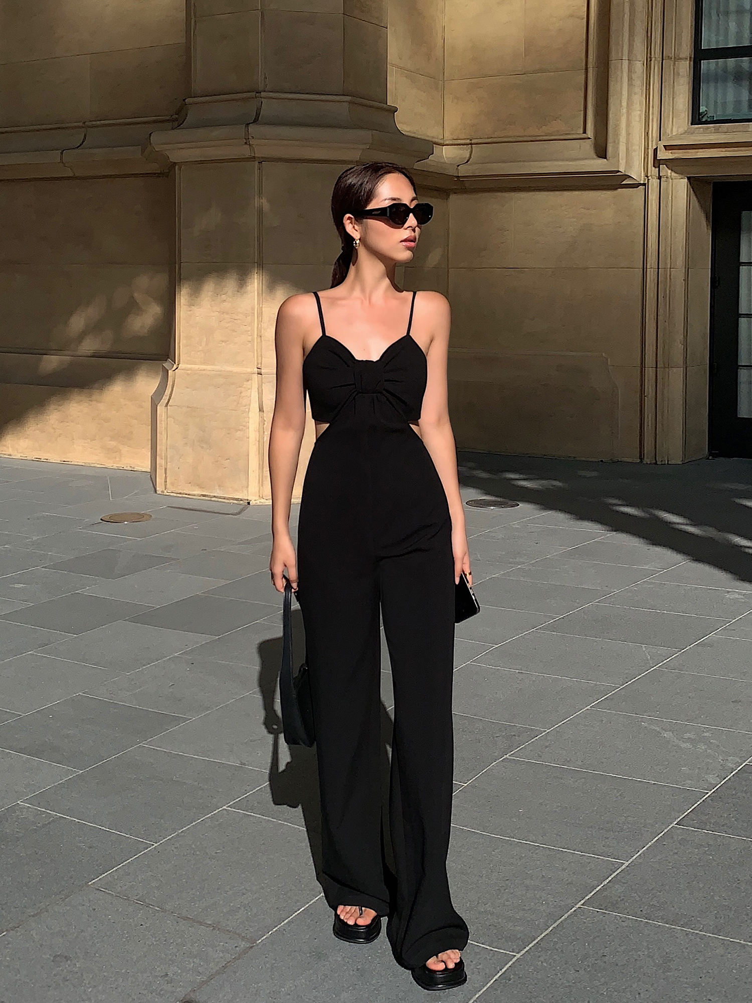 V-Neck Sling High Waist Jumpsuit Long Wide Leg Pants