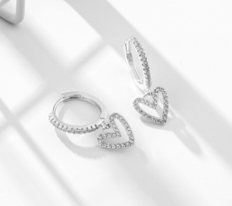 Stylish Brass Inlaid Zirconia Heart Earrings