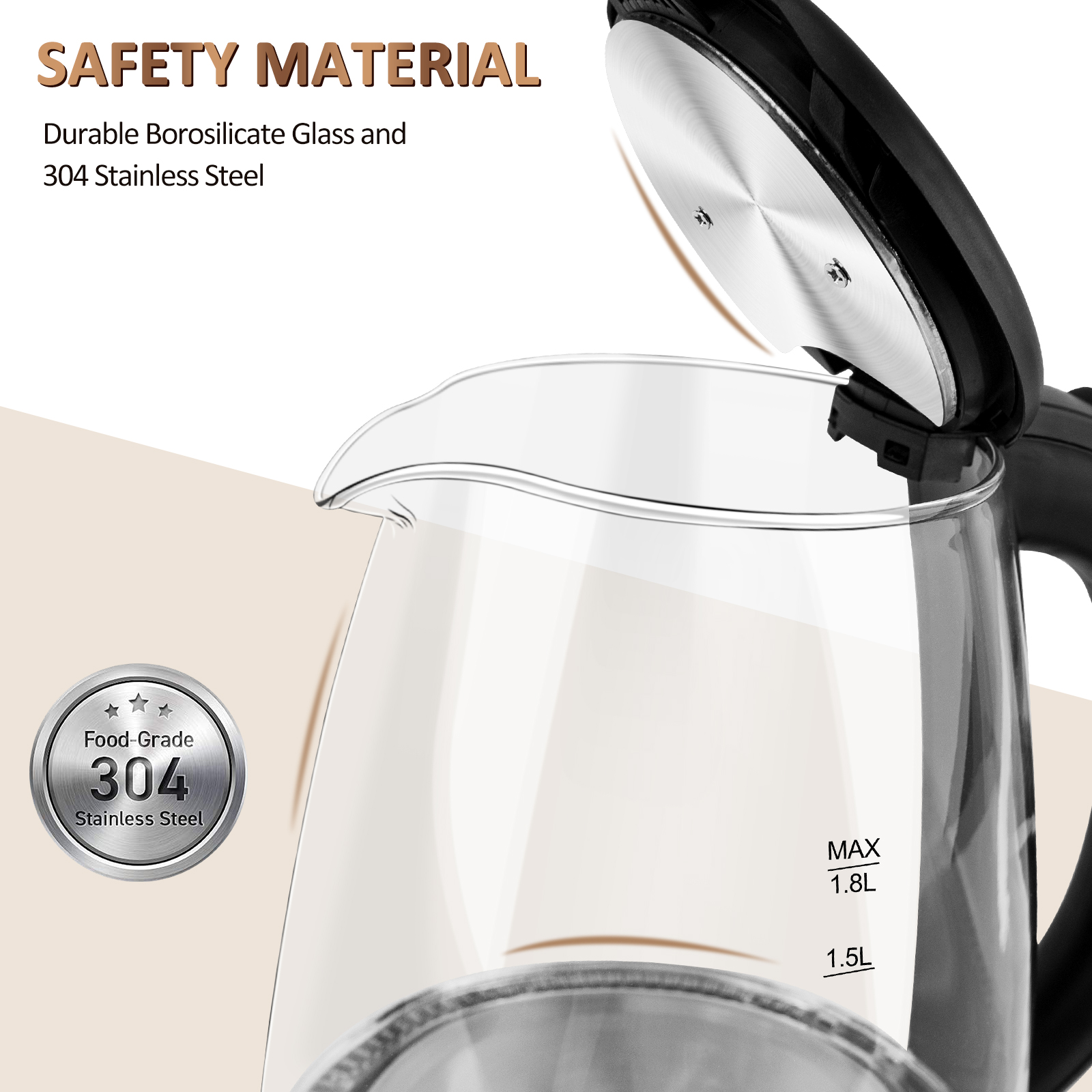 1.8L Glass Electric Kettle with Keep Warm. BPA Free Materials, Keep Temperature Function, Fast Boil, Automatic shut-off, Easy to Clean. Image source: https://cf.cjdropshipping.com/dc36268c-ab29-4312-be60-d1573b4f4e7d.jpg