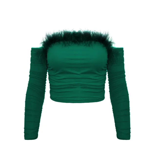 Vintage Hair neck, Long sleeved Top With A Strapless Neck And A Backless Shoulder Green - Shop at LoveMi