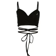 Moon Print Cross Strap Suspender Vest Short Style Crop Top For Women - Black - View 1