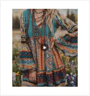 Ladies' Bohemian Style Midi Dress - Blue - View 1