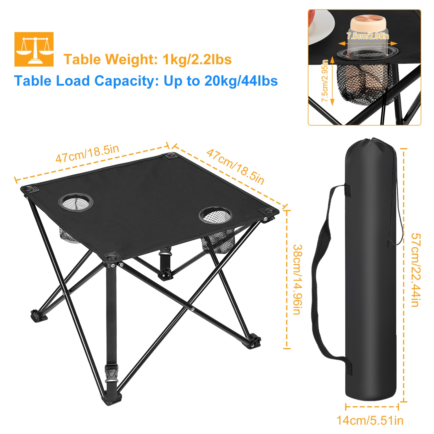 1Pc 2Pc Options Foldable Camping Table Portable Picnic Table Lightweight Travel Desk With 2 Cup Holders Carrying Bag Color Options Black Orange Green Red Blue Navy Blue image 5