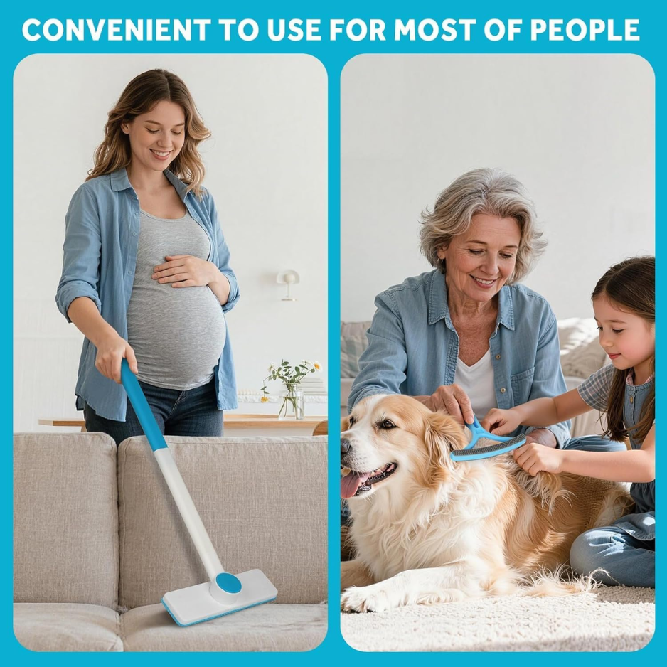 Pet Hair Remover Kit Reusable Brush For Car Seats, Furniture Clothes Rotatable 52cm Handle, Built-in Tail Brush For Tight Gaps, Silicone Massage