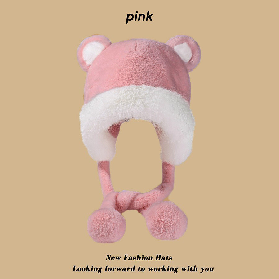 Winter New Cream Sweet Girl Lace Plush Hat Pink - Shop at LoveMi