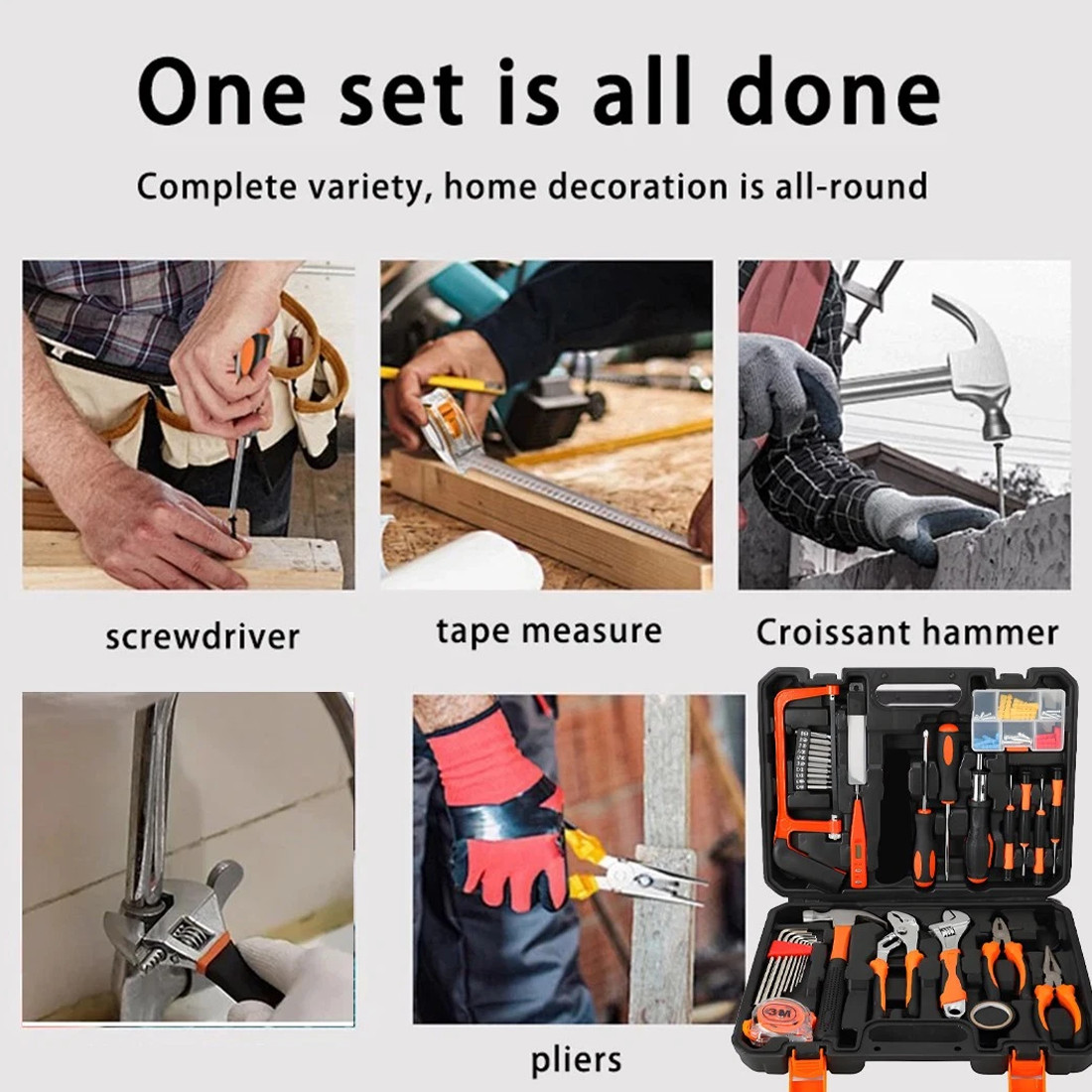 100 Pcs Household Hand Tool Kit with Toolbox Storage Case — image 6