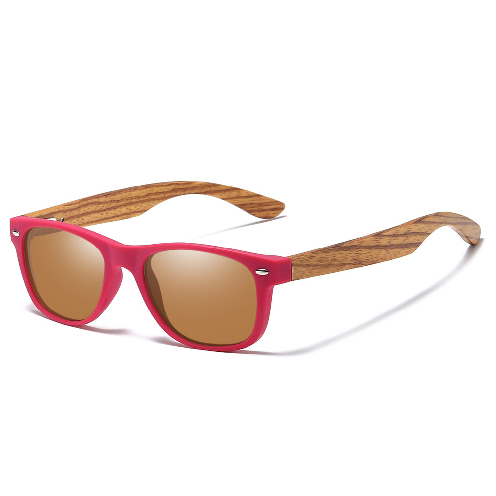 Childrens Natural Wood Frame Colorful Polarized Sunglasses