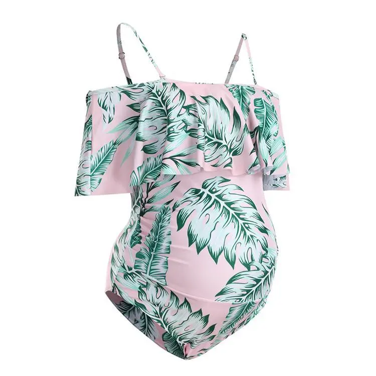 Swimsuit Belly Big Ruffle Oneshoulder Onepiece Swimsuit Bikini - Pink