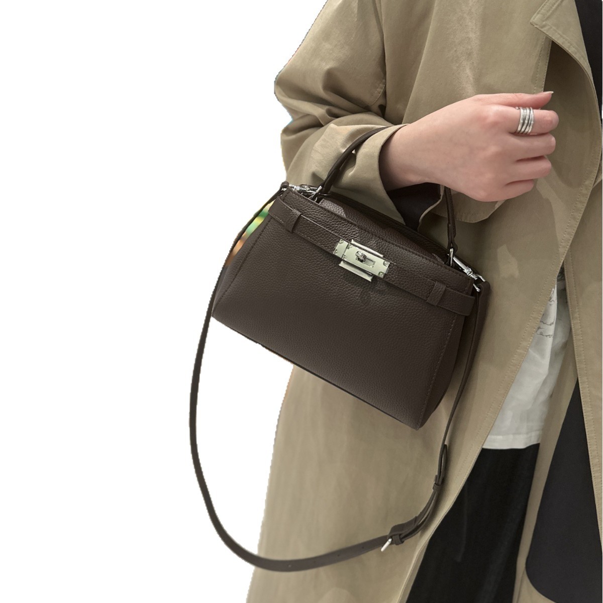 Cross-border Leather Kelly Bag 2026 New Style Simple High-End First-Layer Cowhide Small Square Bag 7