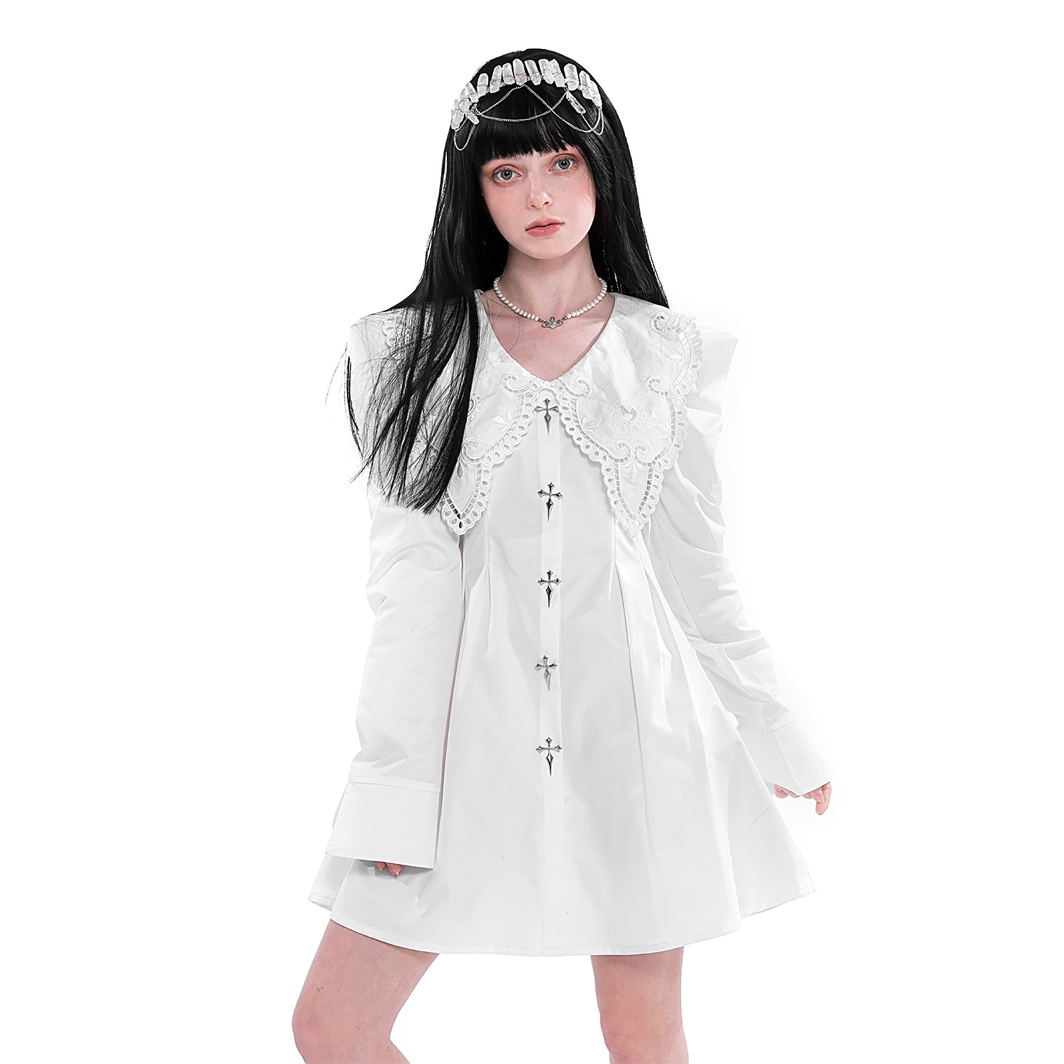 Black And White Cross Metal Shirt Skirt