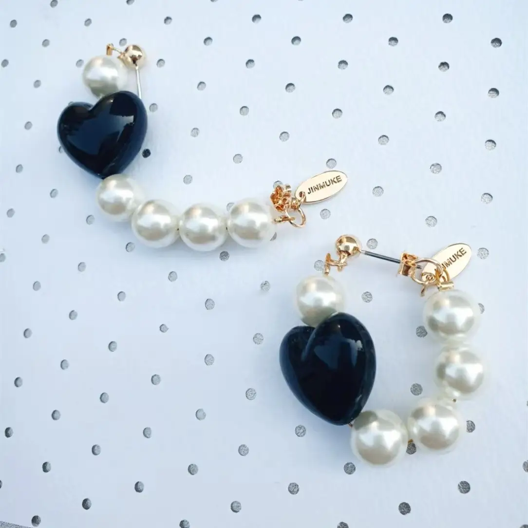 Fashion Earrings Black Heart Beaded Necklace