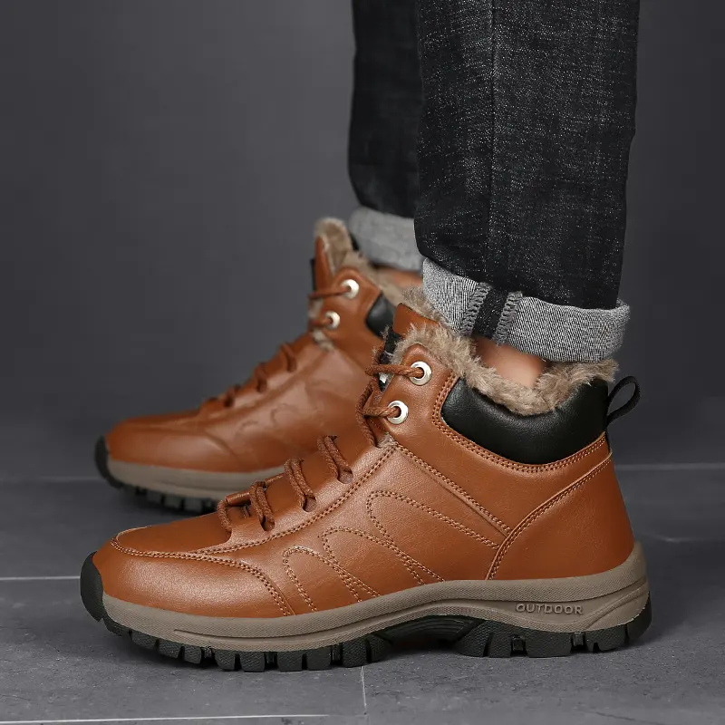 Winter Boots for Men Warm Leather Shoes with Plush
