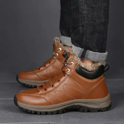 Winter Boots for Men Warm Leather Shoes with Plush