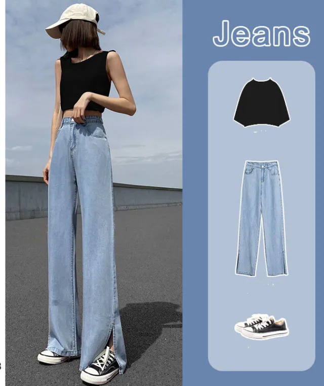 New Loose Straight High Waist Summer Ice Silk Wide leg Pants 5 Style S - Shop at LoveMi