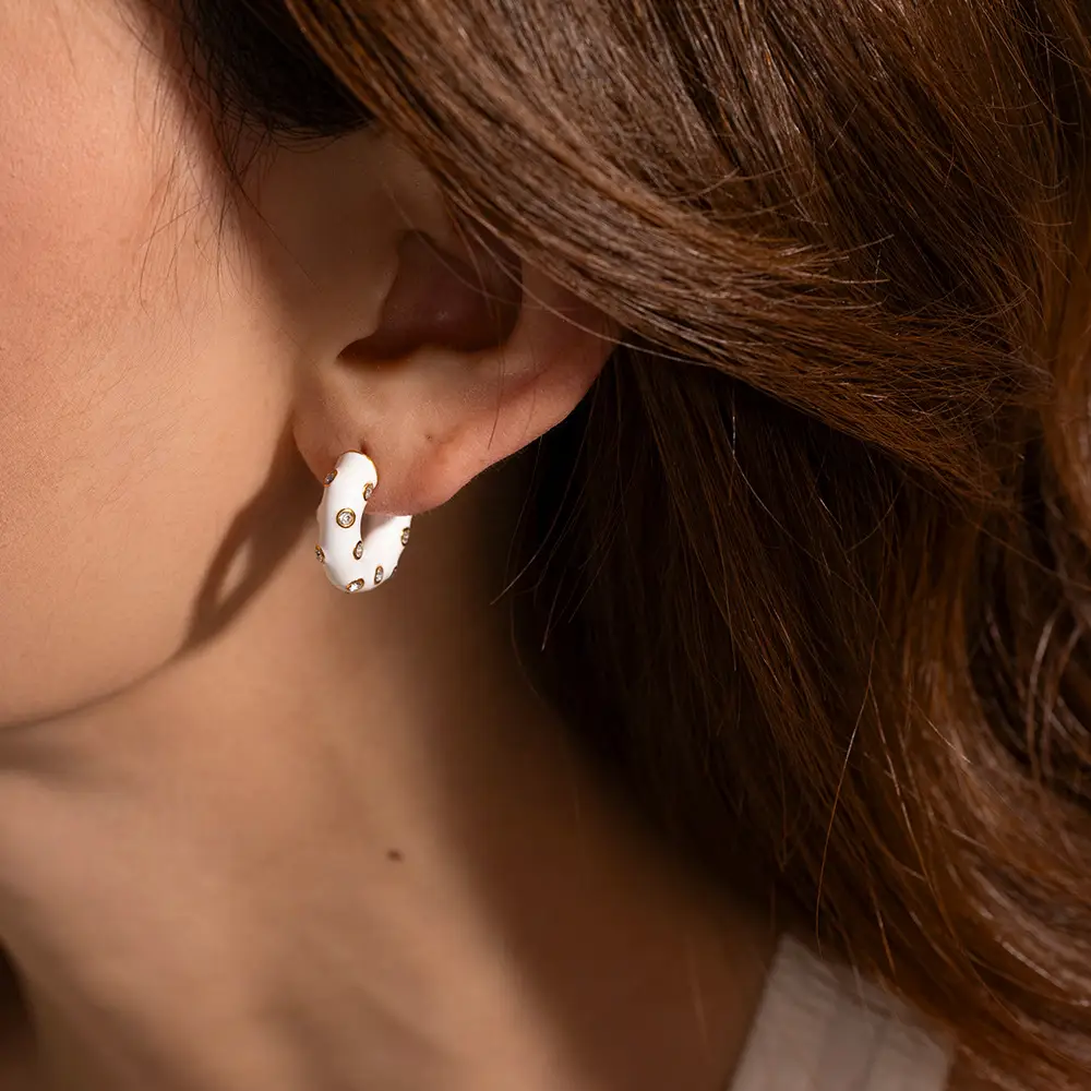 18K Stainless Steel Black Drip Diamond Shaped Earrings