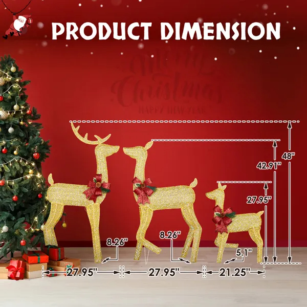 Actual product photo of the IZZIE lighted reindeer family