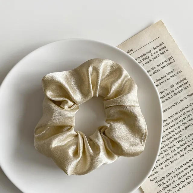 French Vintage Satin Large Intestine Hair Tie Satin Beige - Shop at LoveMi