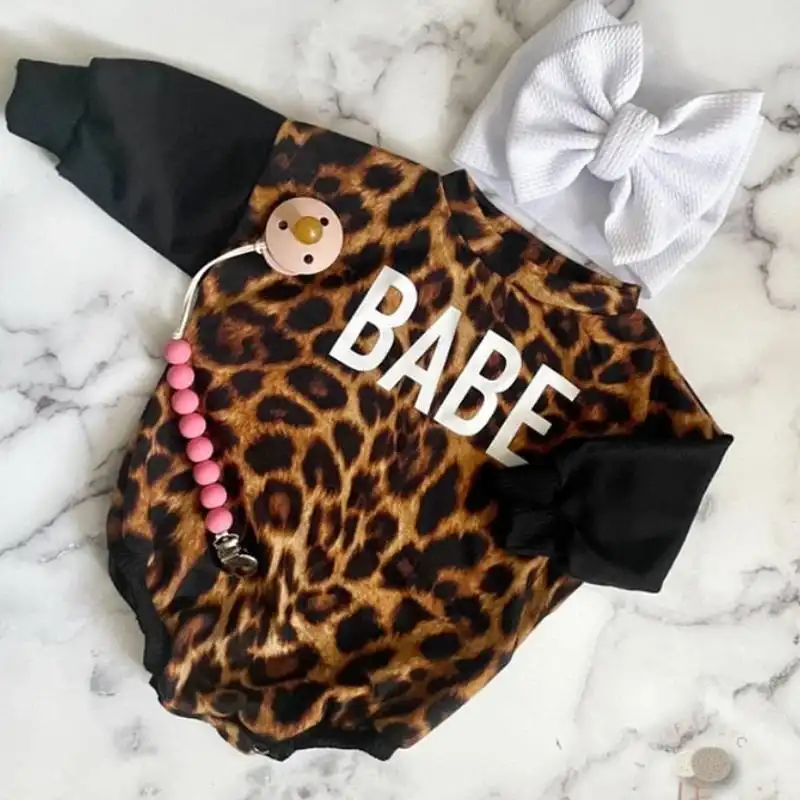 Autumn And Winter Long Sleeves Leopard Print One-piece Romper Personalized Letter Printing