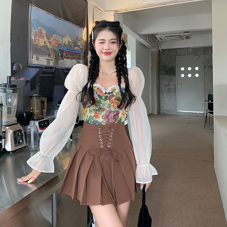 French Vintage Oil Painting Floral Shirt Women