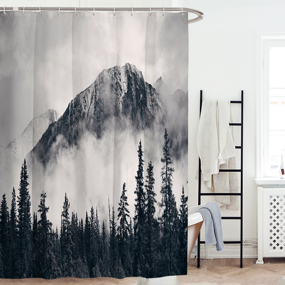 Watercolor Forest Lake Printing Polyester Printing Waterproof Mildew-proof Shower Curtain Bath