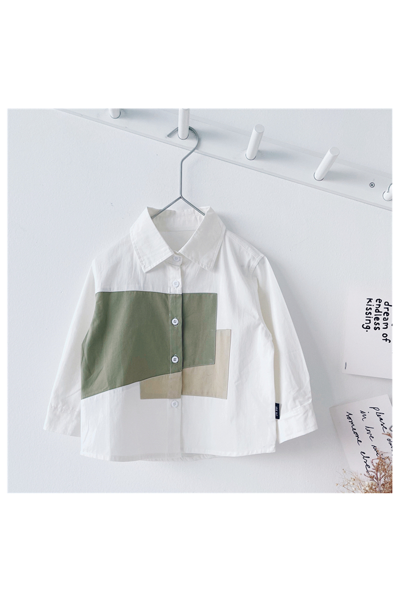 Children Boys Stitching Cotton Shirt Long Sleeves