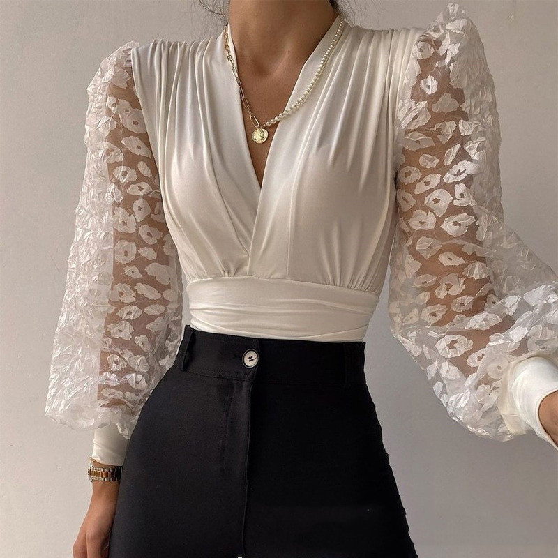 Fashion White Stitching Lace Casual Top White - Shop at LoveMi