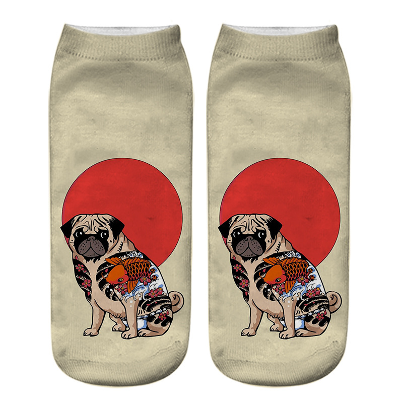 Title 3, Dog PUG cartoon 3D printing socks