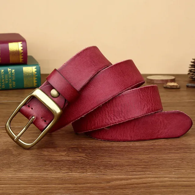 Men's Retro Pure Cowhide Jeans Belt Trend Red - Shop at LoveMi