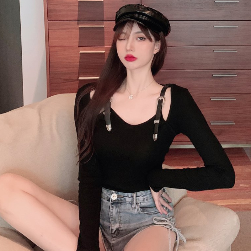 Shoulder Straps Cool Slim Slimming Wear Long-sleeved T-shirt Short Top