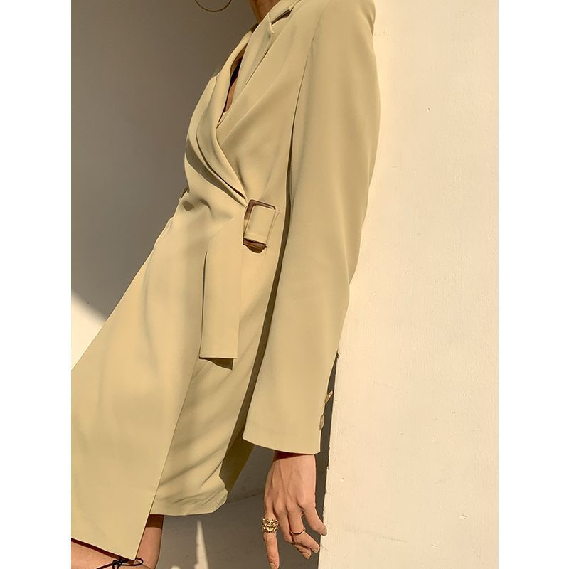 Autumn New Style Long-sleeved Waist Strap Design Loose Suit Women