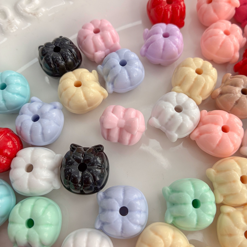 Solid Color Acrylic Pumpkin Bow Beads, Matte Ribbed Charms With Vertical Hole For DIY Jewelry Making, Bracelets, Necklaces & Keychains, Mixed Pastel & Bright Co