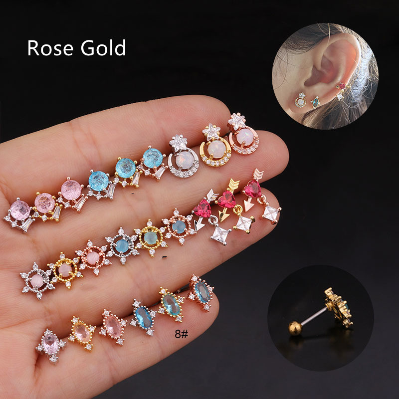 Women's Colored Round Zircon Stainless Steel Stud Earrings
