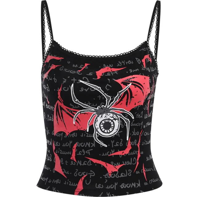 Spider Print Sexy Slim Waist Spice Girl Halter Top Black - Shop at LoveMi