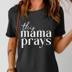 European And American Mother's Prayer Graphic T-shirt Printed Casual Round Neck Short - Black - View 1