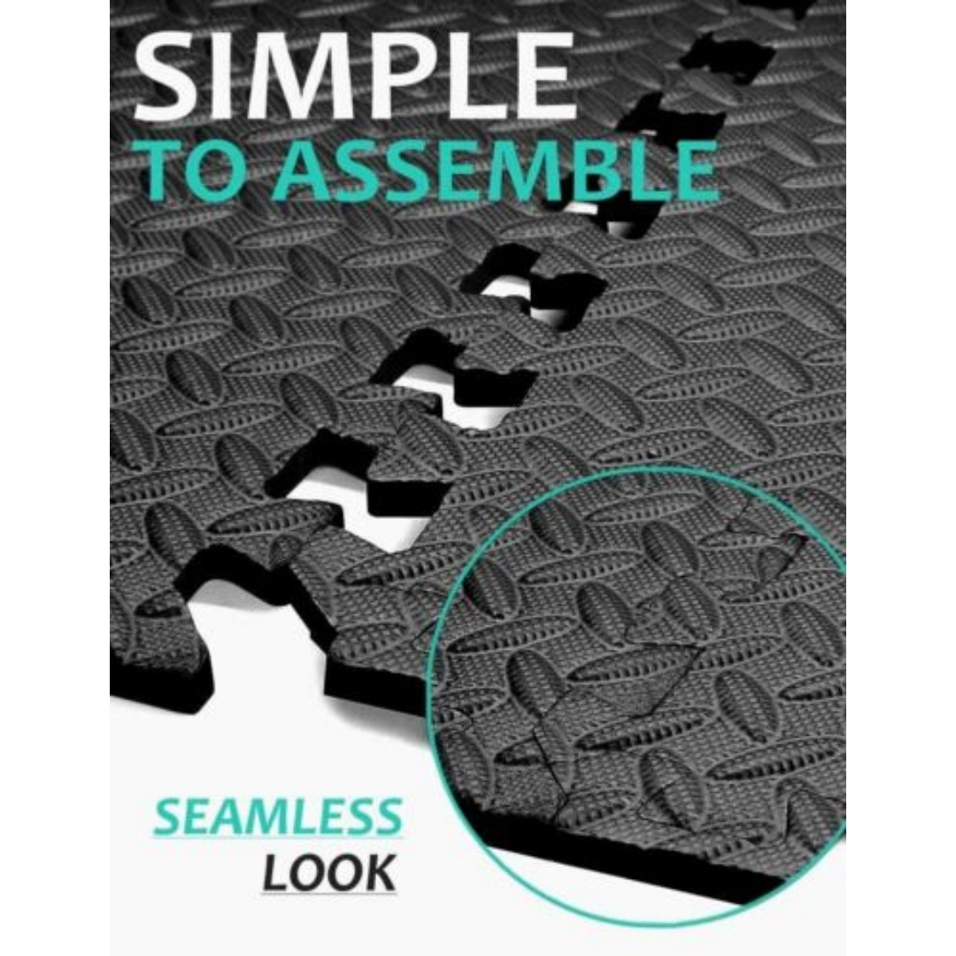 Interlocking Heavy Duty EVA Foam Gym Flooring Mat Floor Mats Tiles 60x60cm--Black-6pcs