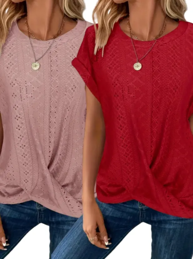 Casual Round Neck Women's Short Sleeved Top Set1 - Shop at LoveMi
