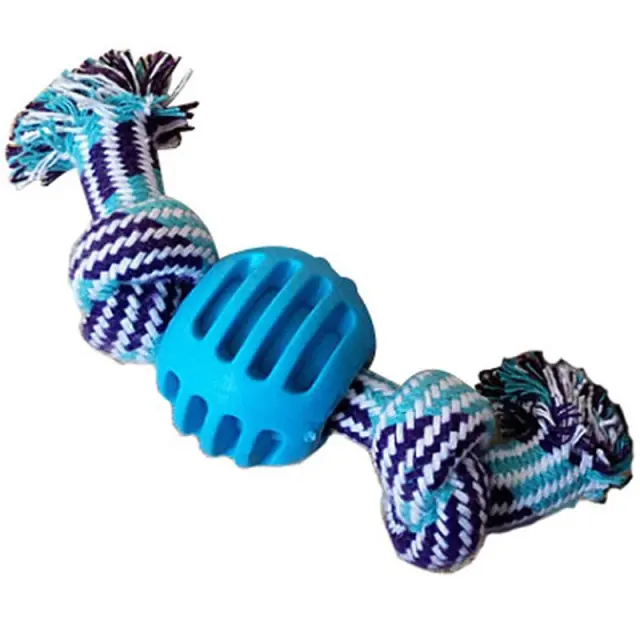 Pet Dog Toy Cotton Rope Double Knot Ball Bite Resistant Tooth Cleaning Toy Ball Blue - Shop at LoveMi