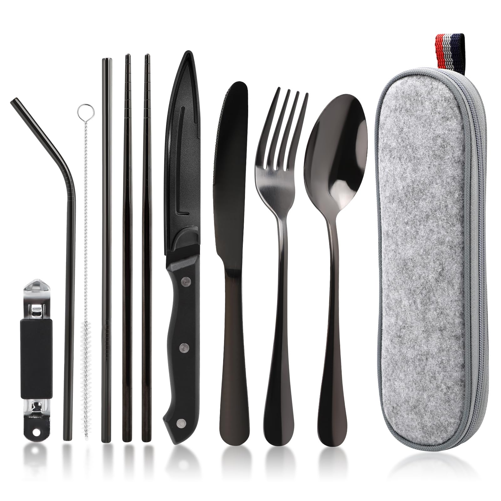 Camping Cutlery Set, 9 Pieces, Outdoor Stainless Steel Travel Box Pack, Portable — image 7